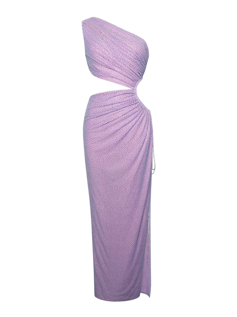 Tinsley Purple High Slit Cutout Crystal Embellished Dress