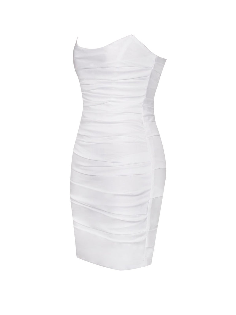 Estela White Corset Ruched Dress