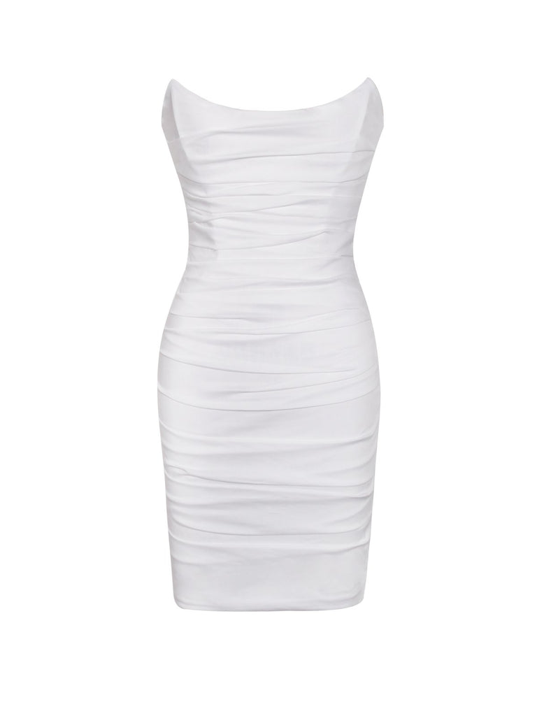 Estela White Corset Ruched Dress