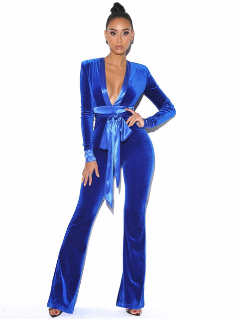 Royal blue cheap velvet jumpsuit